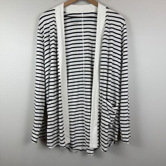 T by Talbots Cardigan Women Large Black White Striped UPF 50+ Protection Sweater - Picture 1 of 7